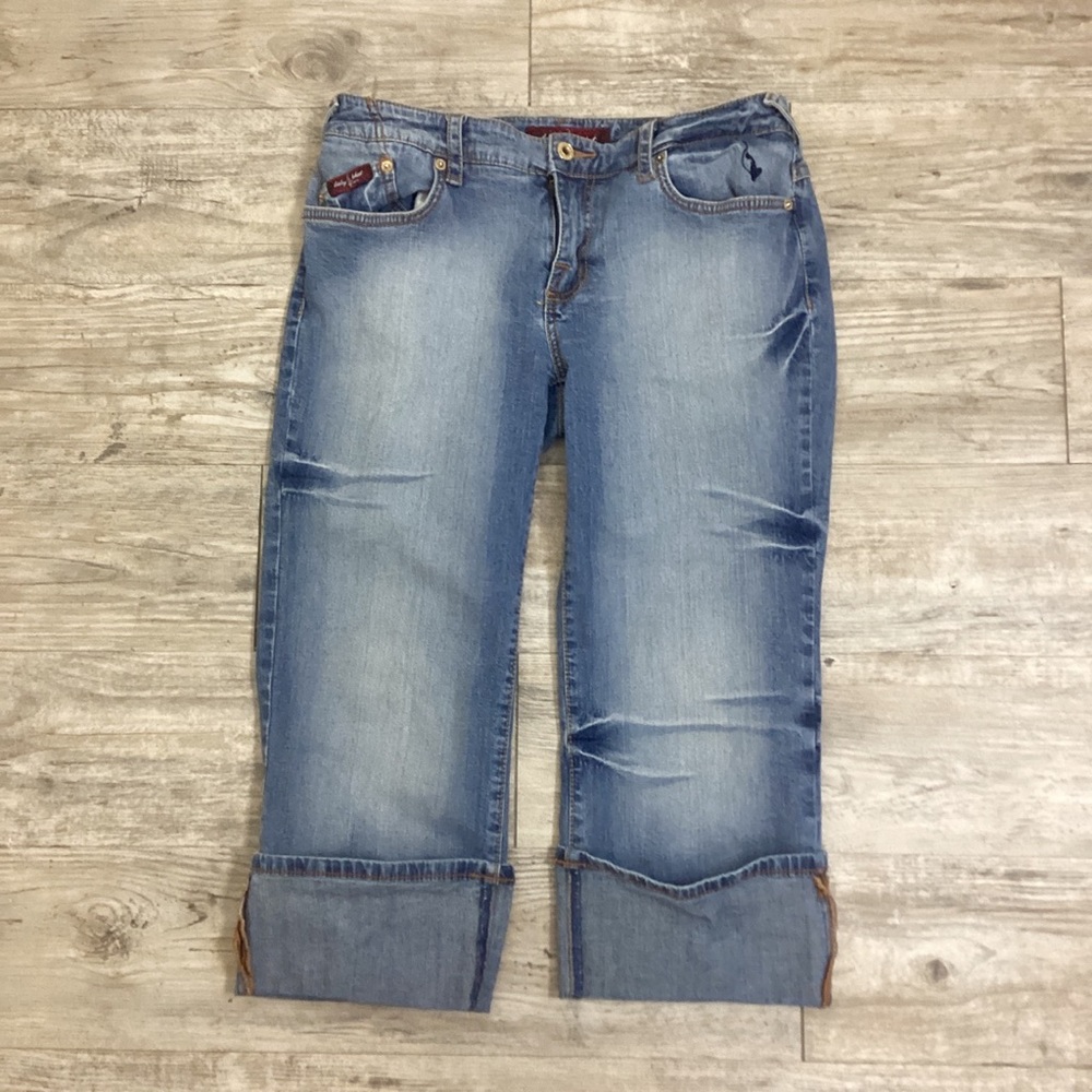 Baby Phat Women’s Medium Fade Cropped Jeans Pants👖 Folded hem Straight Cut